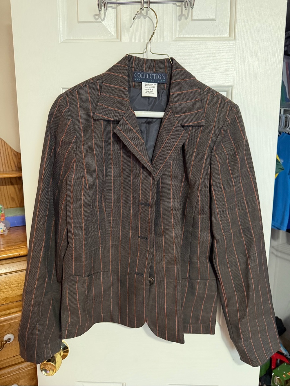 Collection Women’s Brown Pinstripe Blazer with Rust Stripes